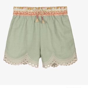 Zimmermann Girls Green Embroidered Cotton Shorts size 1 NWT $150